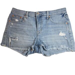 Gap Denim Shorts Mid Rise Blue Frayed Raw Hem Distressed Size 27 Summer Casual